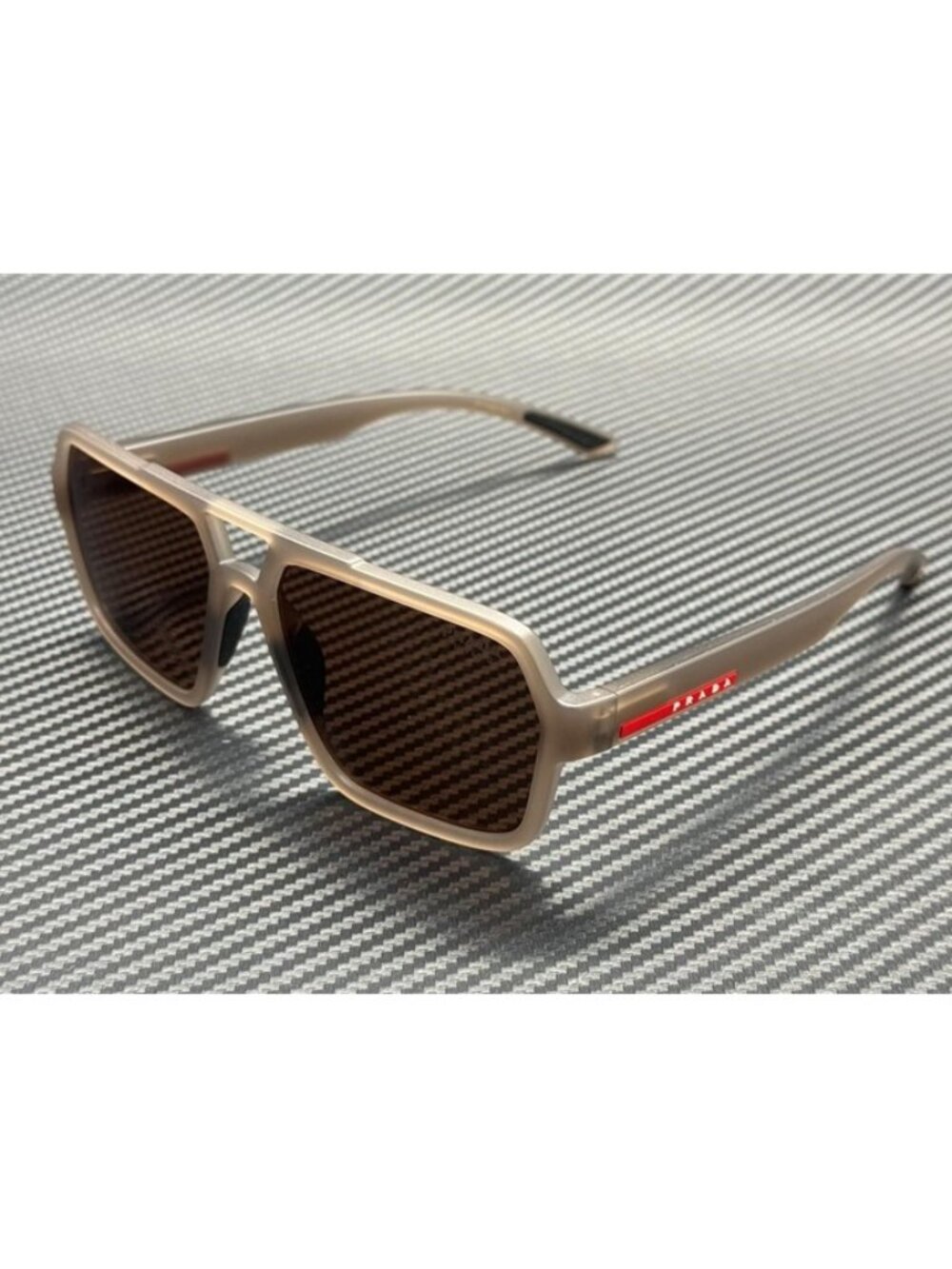 New PRADA LINEA ROSSA Men Transparent Brown Sunglasses 59-16-145